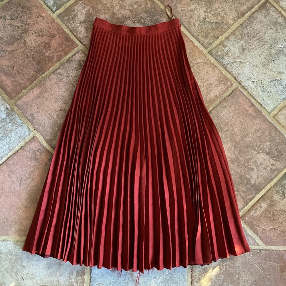 Mango Suit Rust Pleated Midi Skirt Size 2